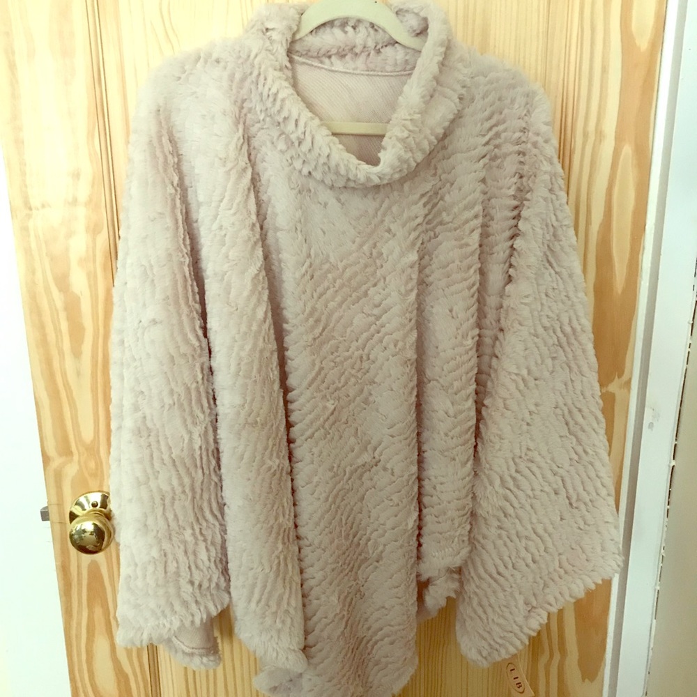 L.I.B. New York Faux Fur Textured Poncho Sweater
